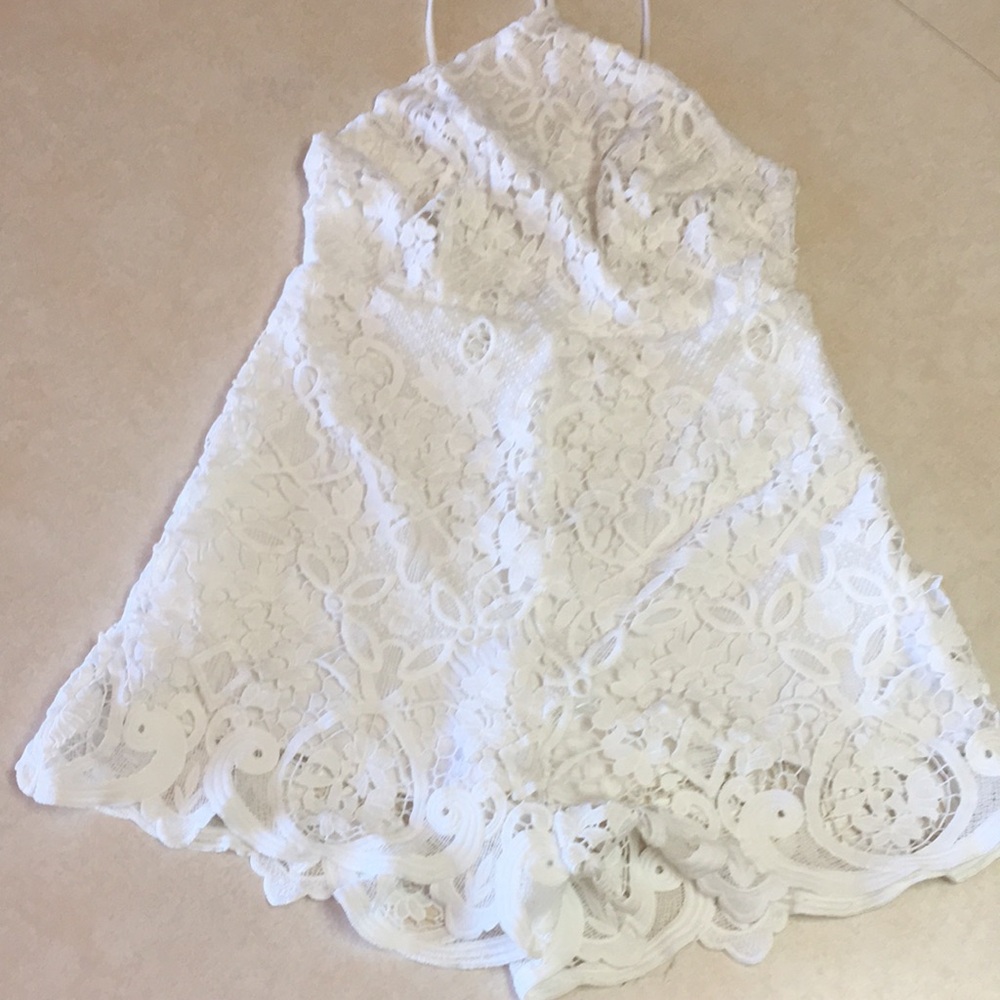 ASTR the label romper short halter cotton zip back large white summer